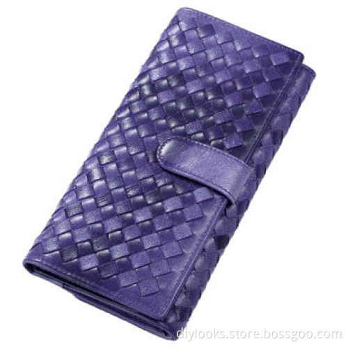 Nuchelle High-end Woven Pattern Color Gradient Style Sheep Leather Wallet, Purple